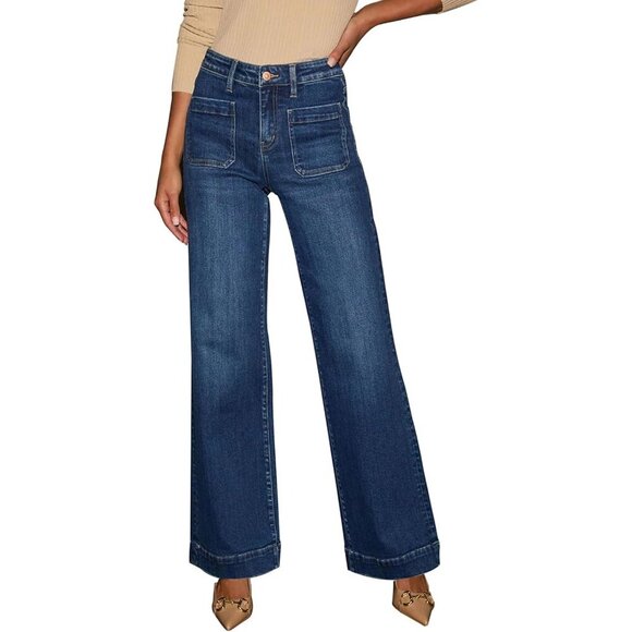 Women's Wide Leg Jeans Denim High Waisted Straight Fit Pockets Casual